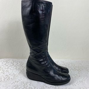 Via Spiga 9M leather knee high boots black wedge